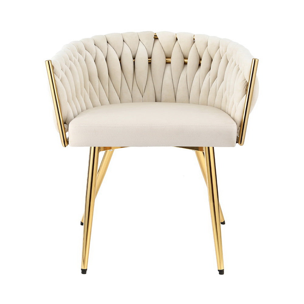 1 Set of 2 Dining Chairs Velvet Armchair Beige