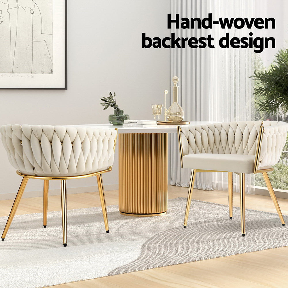 1 Set of 2 Dining Chairs Velvet Armchair Beige