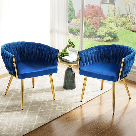 Kitchen & Dining Chairs - 1 Set Of 2 Dining Chairs Velvet Weaving Armchair Blue