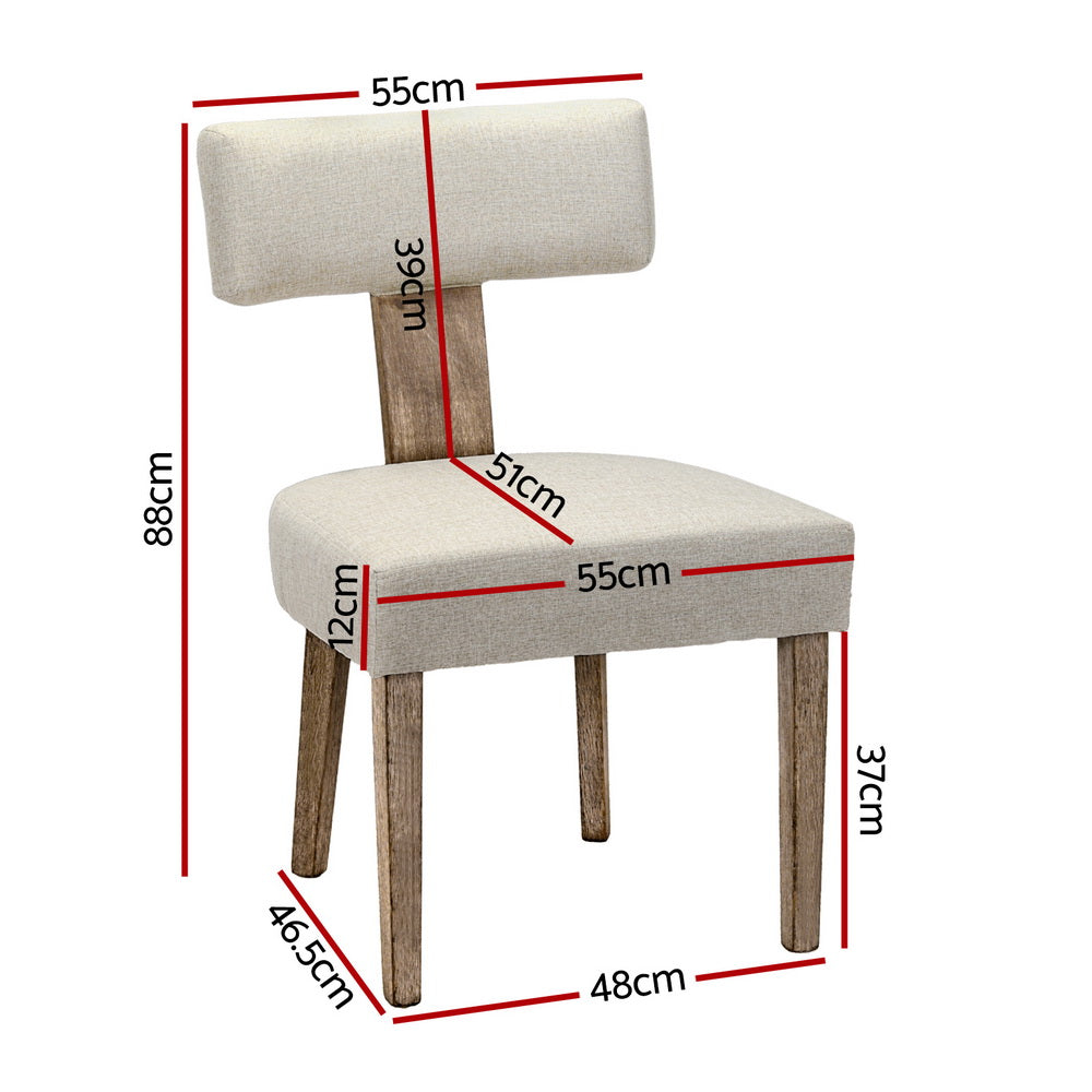 Set of 4 Beige Linen Fabric Dining Chairs with Wooden Frame - Stylish
