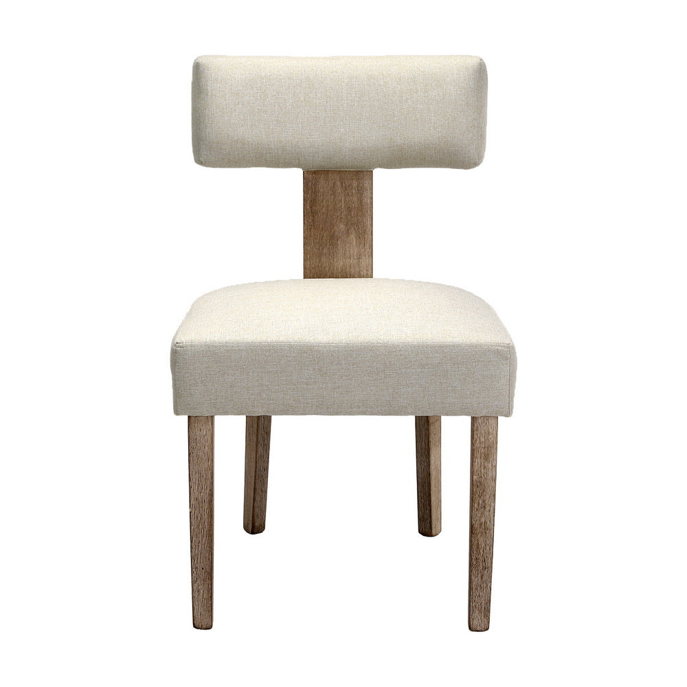 Set of 4 Beige Linen Fabric Dining Chairs with Wooden Frame - Stylish