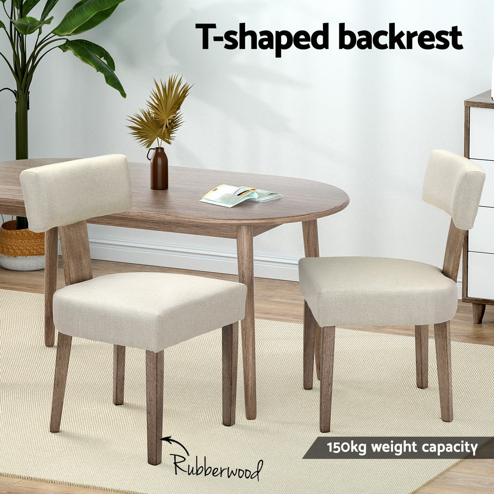 Set of 4 Beige Linen Fabric Dining Chairs with Wooden Frame - Stylish