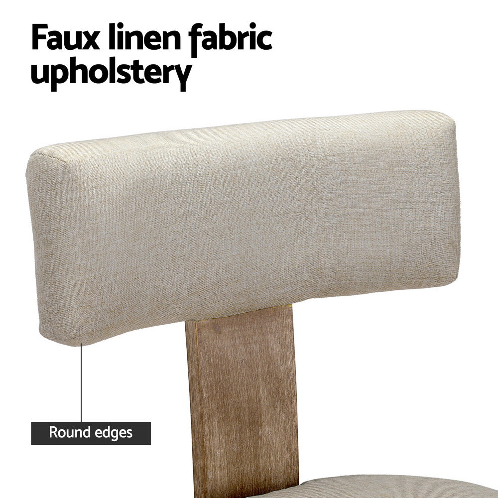 Set of 4 Beige Linen Fabric Dining Chairs with Wooden Frame - Stylish