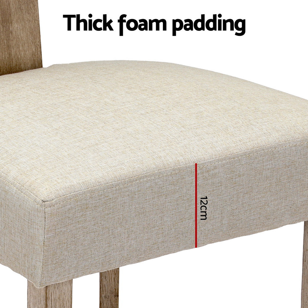 Set of 4 Beige Linen Fabric Dining Chairs with Wooden Frame - Stylish