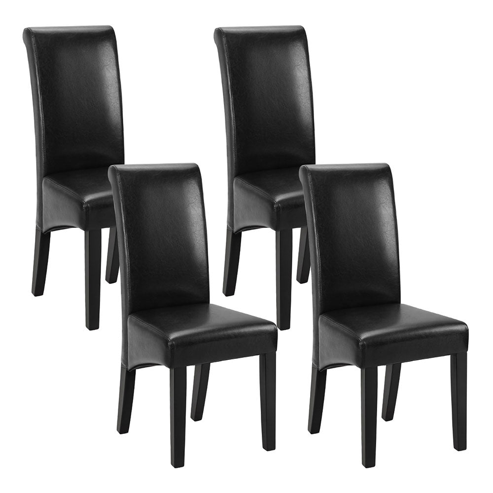 Leather Parsons Chair Black - Comfortable Beige Linen Dining Chairs, Set of 4 with Wood Frame