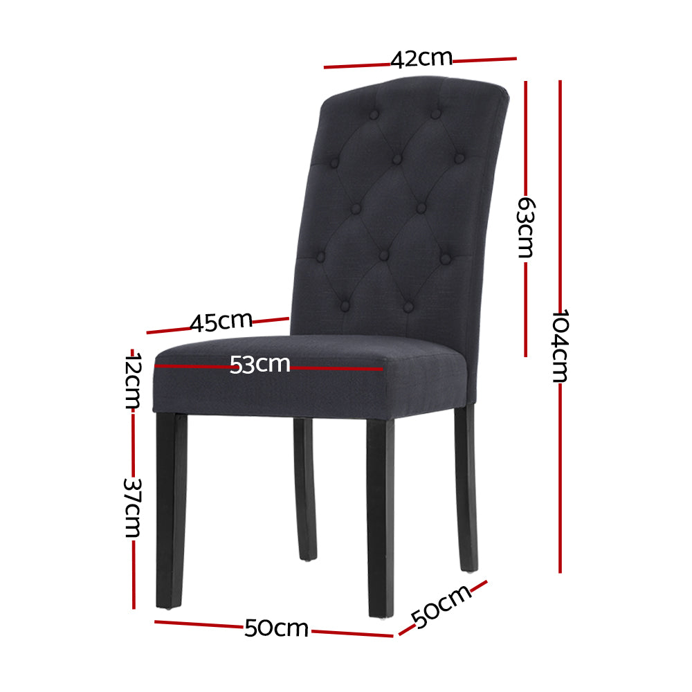 2x Dining Chairs French Provincial Kitchen Cafe Fabric Padded High Back Pine Wood Grey