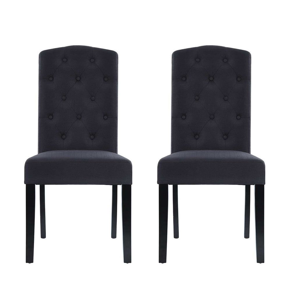 2x Dining Chairs French Provincial Kitchen Cafe Fabric Padded High Back Pine Wood Grey