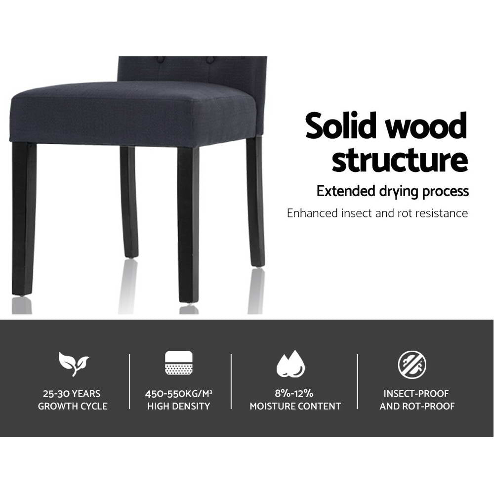 2x Dining Chairs French Provincial Kitchen Cafe Fabric Padded High Back Pine Wood Grey