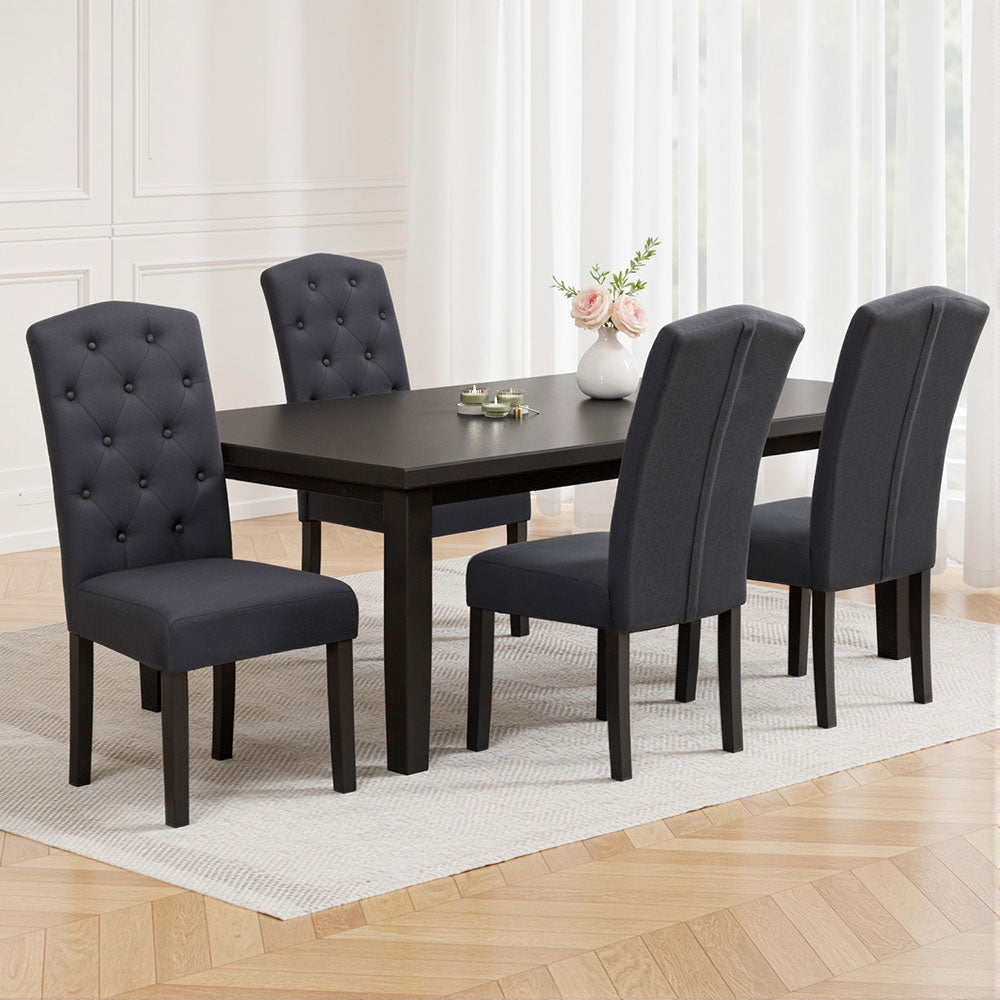 Kitchen & Dining Chairs - Dark Grey Linen Parsons Chairs, Set of 4 for Dining Room - Stylish