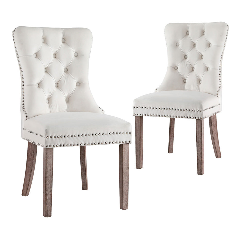 1 Set of 2 Dining Chairs Beige/Black/Grey Velvet