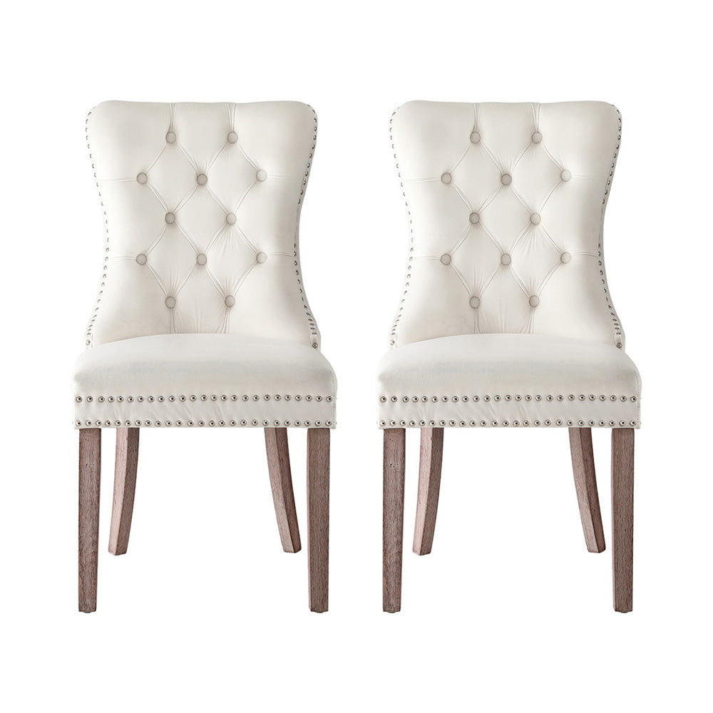 1 Set of 2 Dining Chairs Beige/Black/Grey Velvet
