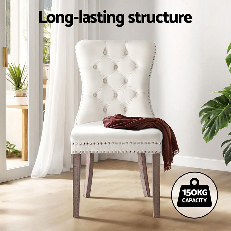 1 Set of 2 Dining Chairs Beige/Black/Grey Velvet