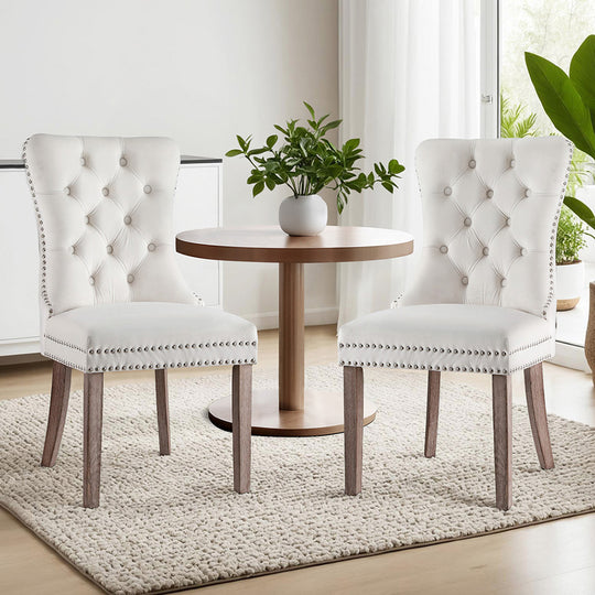 Kitchen & Dining Chairs - 1 Set of 2 Dining Chairs Beige/Black/Grey Velvet