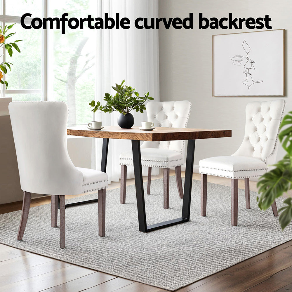 Set of 4 Beige Velvet Dining Chairs – Elegant & Comfortable Design