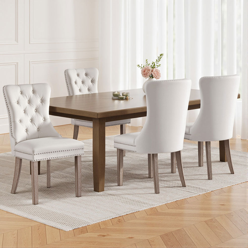 Set of 4 Beige Velvet Dining Chairs – Elegant & Comfortable Design
