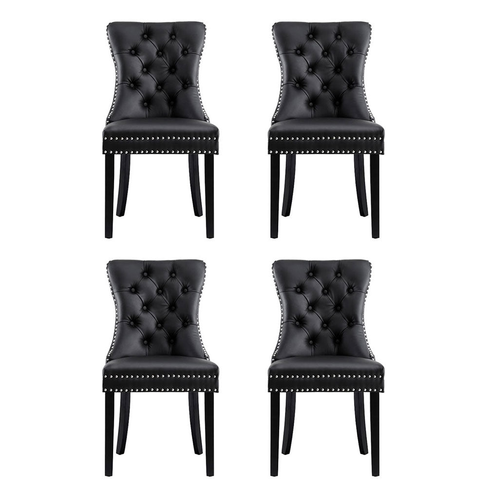 4-Piece Set of Black Leather Dining Chairs – Stylish & Durable