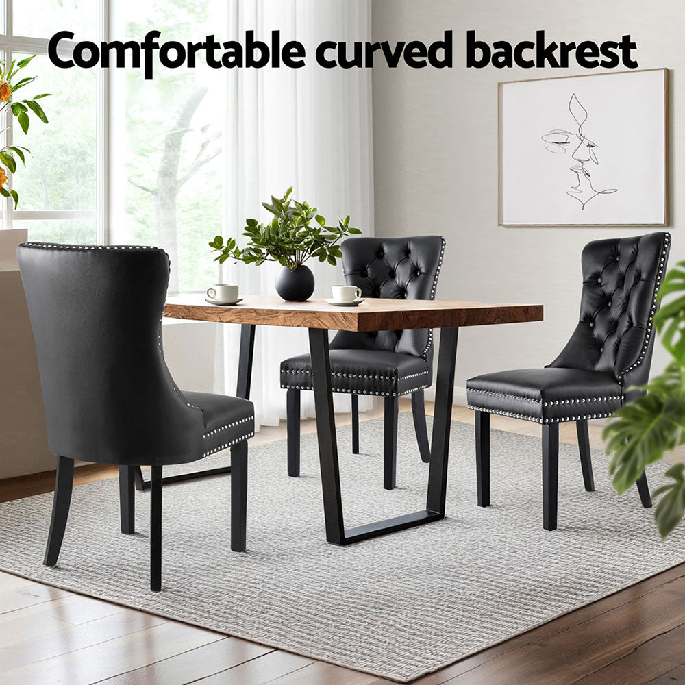 4-Piece Set of Black Leather Dining Chairs – Stylish & Durable