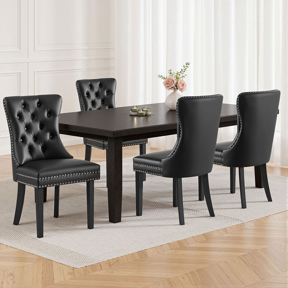 4-Piece Set of Black Leather Dining Chairs – Stylish & Durable
