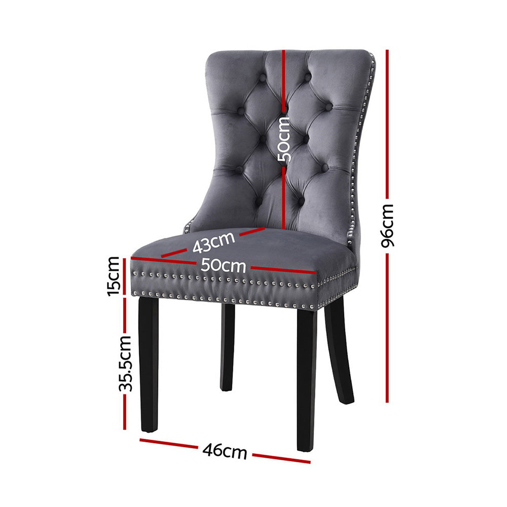 1 Set of 2 Dining Chairs Beige/Black/Grey Velvet