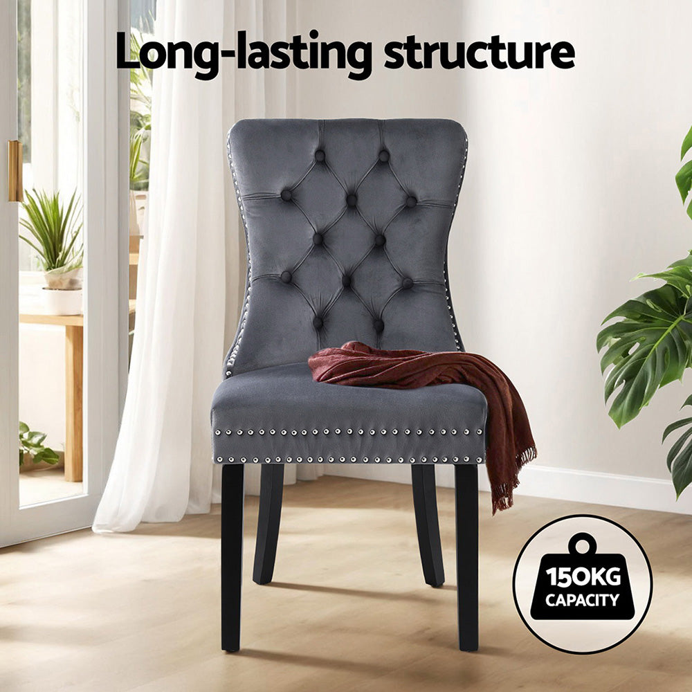 1 Set of 2 Dining Chairs Beige/Black/Grey Velvet