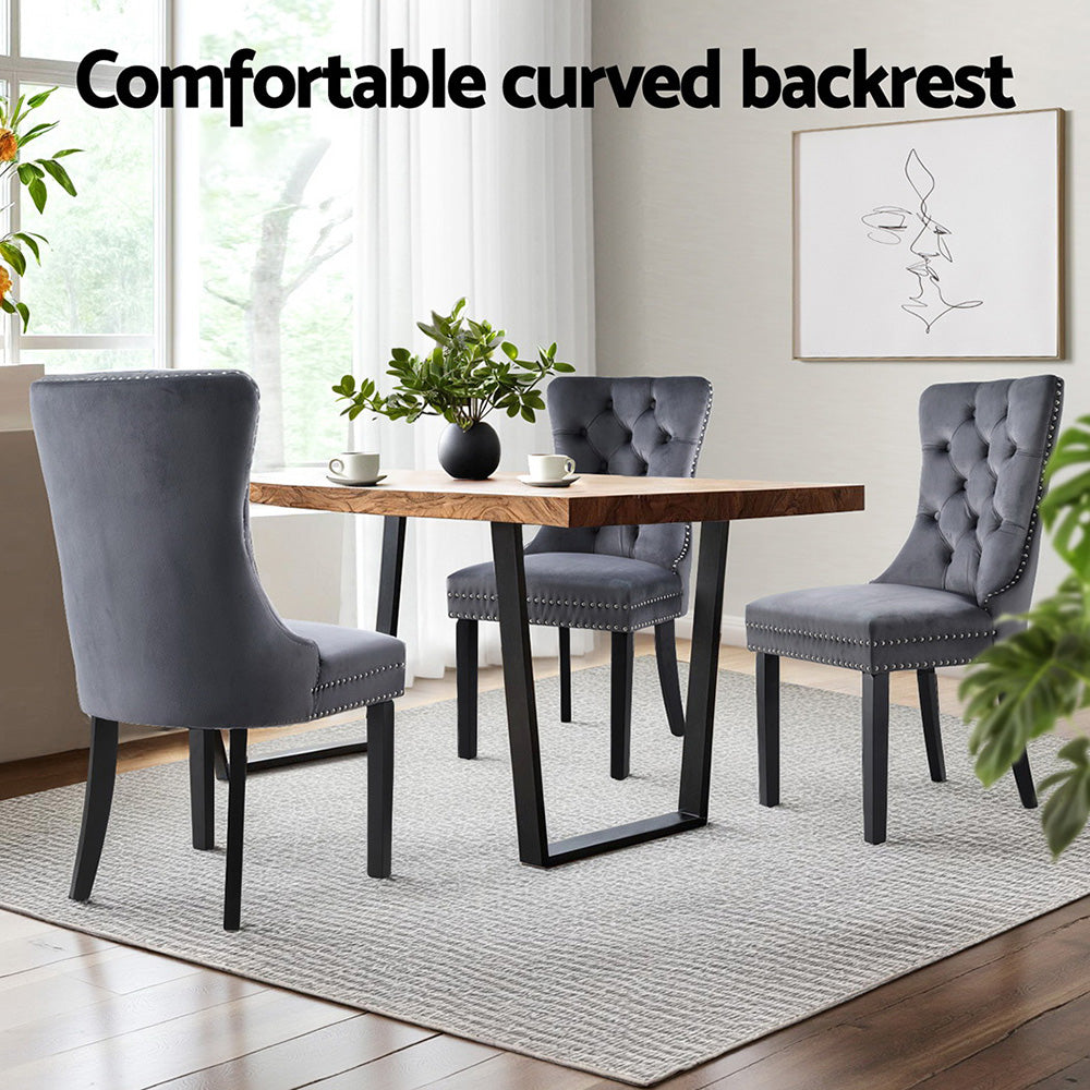 1 Set of 2 Dining Chairs Beige/Black/Grey Velvet