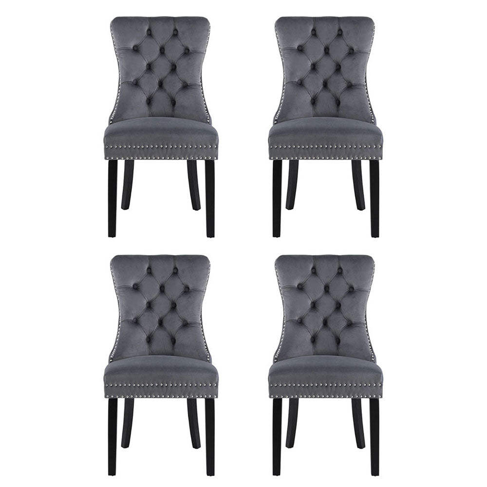 Set of 4 Grey Velvet Dining Chairs – Elegant & Modern Design