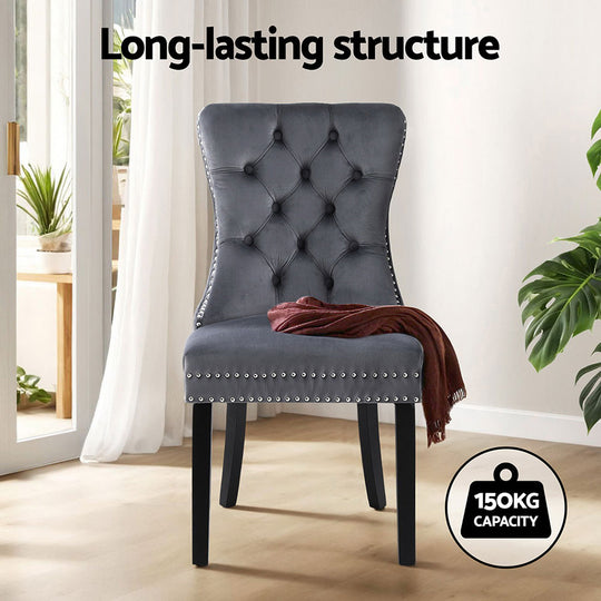 Set of 4 Grey Velvet Dining Chairs – Elegant & Modern Design