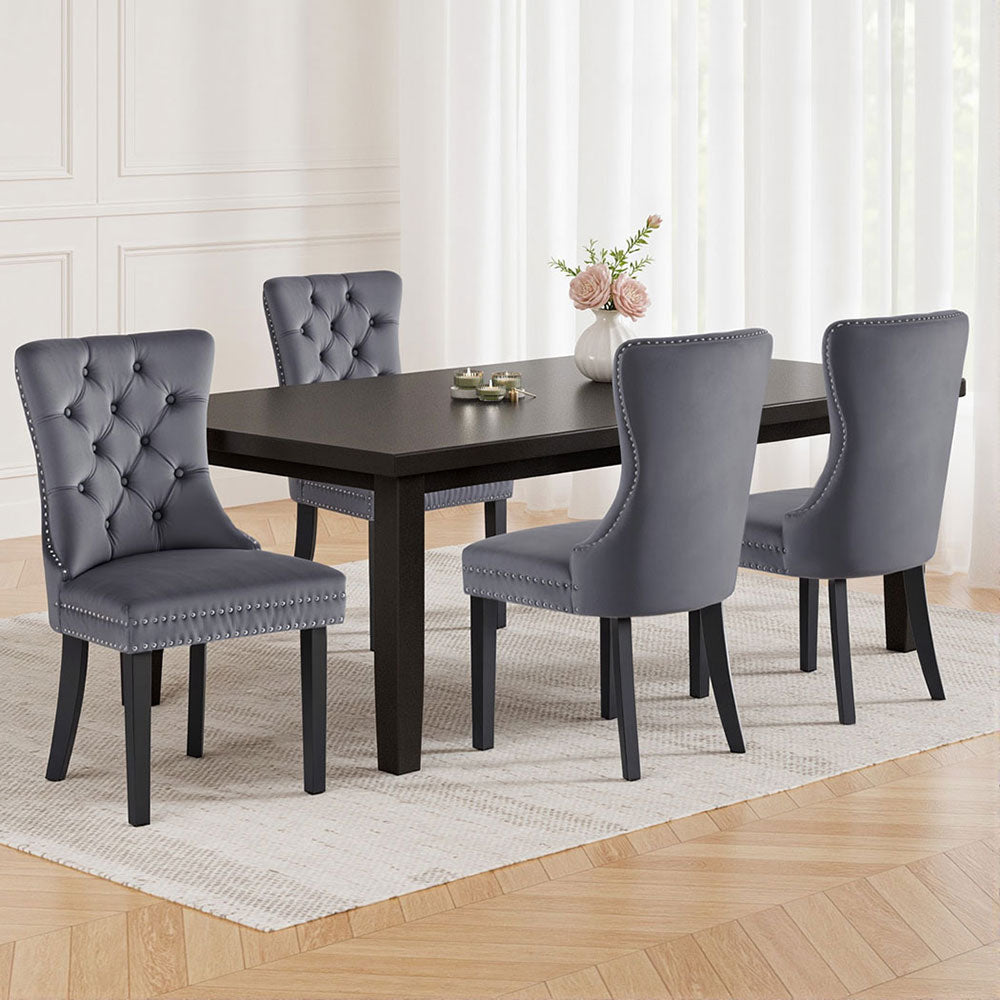 Set of 4 Grey Velvet Dining Chairs – Elegant & Modern Design