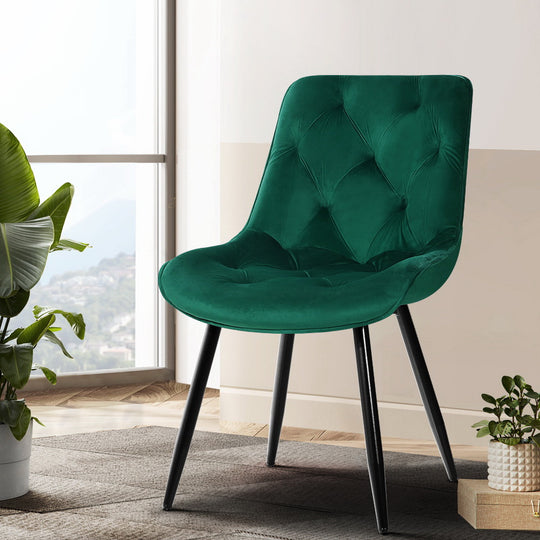 Starlyn Kitchen Padded Seat - Dining Chairs Set Of 2 Velvet Diamond Tufted Green