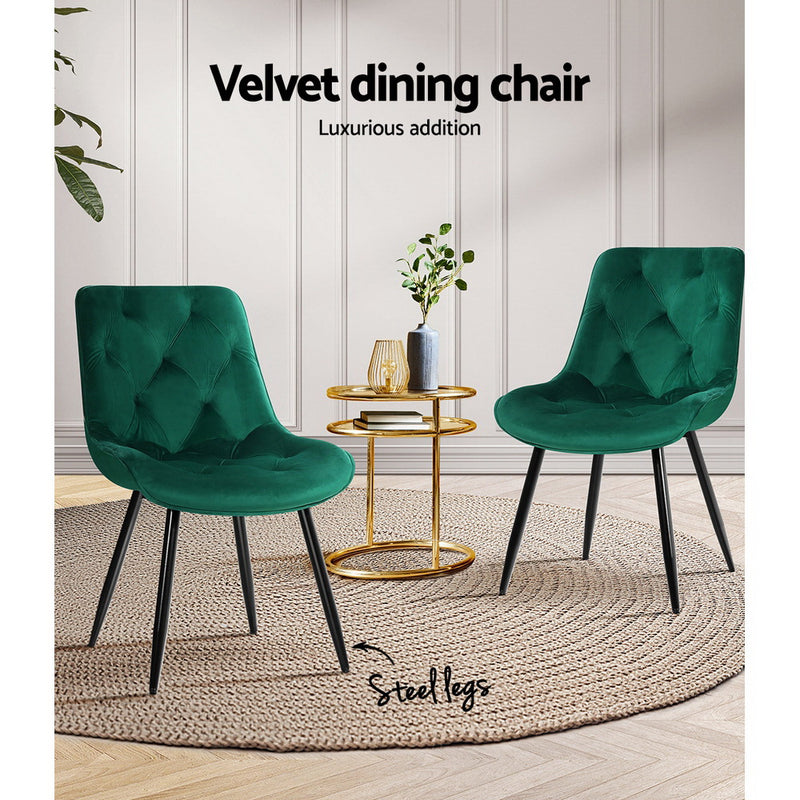 Dining Chairs Set Of 2 Velvet Diamond Tufted Green - Starlyn Kitchen Padded Seat