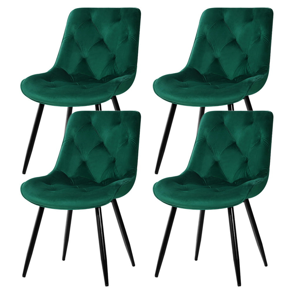 Velvet finish - Elegant Diamond Tufted Velvet Dining Chairs, Set of 4 – Green
