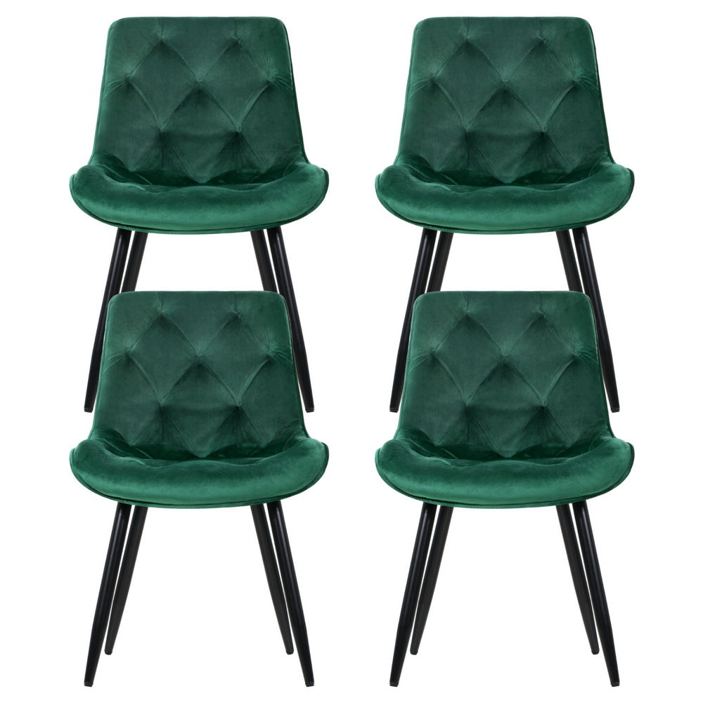 Elegant Diamond Tufted Velvet Dining Chairs, Set of 4 – Green | Green colour