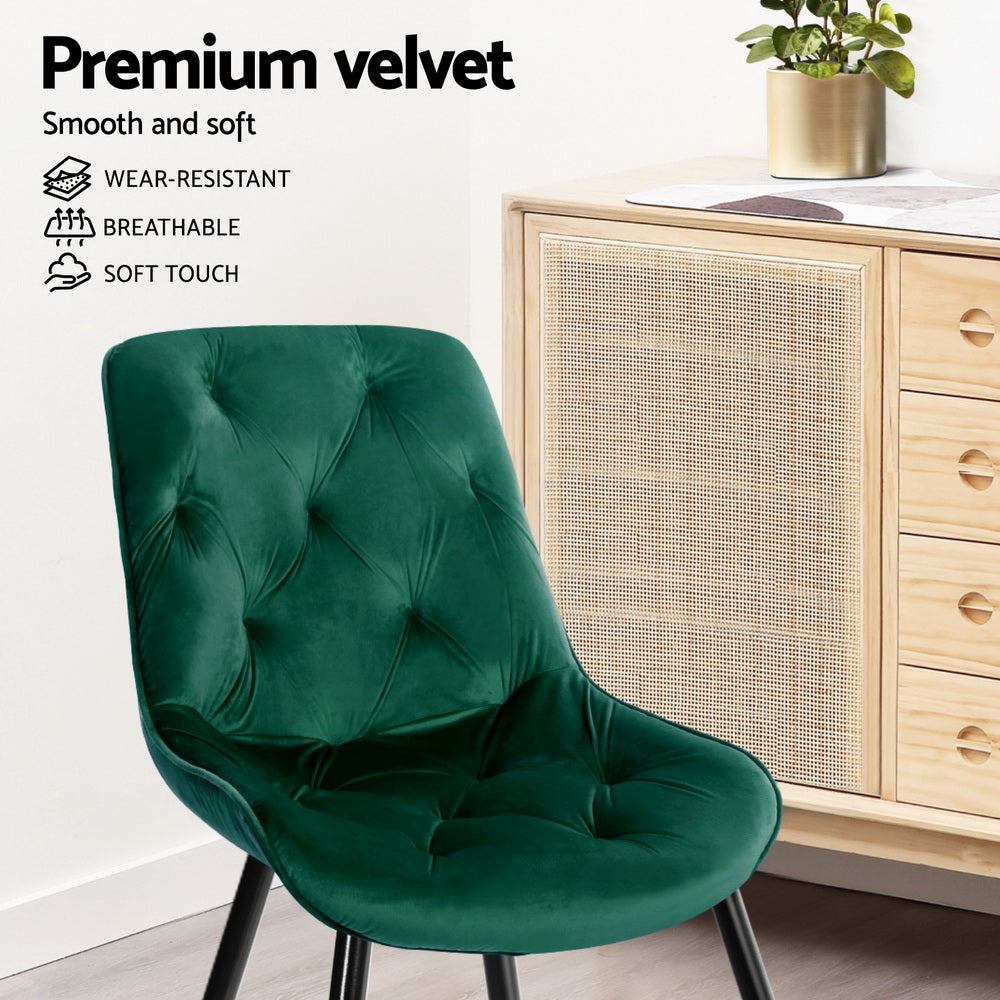 Green colour - Elegant Diamond Tufted Velvet Dining Chairs, Set of 4 – Green