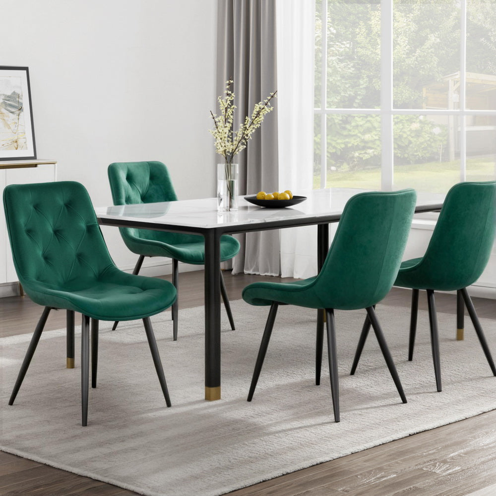 Kitchen & Dining Chairs - Elegant Diamond Tufted Velvet Dining Chairs, Set of 4 – Green