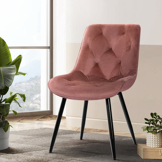 Starlyn Kitchen Padded Seat - Dining Chairs Set Of 2 Velvet Diamond Tufted Pink