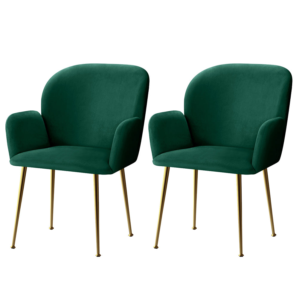Set of 2 Kynsee Dining Chair Armchair Cafe Chair Upholstered Velvet Green