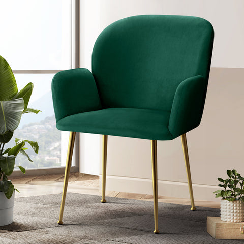 Set of 2 Kynsee Dining Chair Armchair Cafe Chair Upholstered Velvet Green