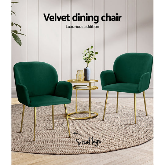 Dining Chairs Set Of 2 Velvet Armchair Green - Kynsee Chair Cafe Chair