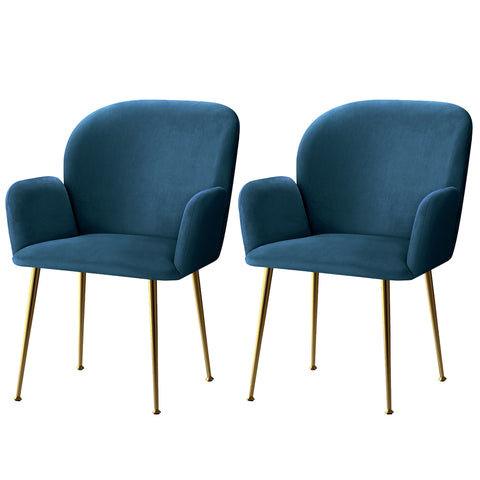 Set of 2 Kynsee Dining Chairs Armchair Cafe Chair Upholstered Velvet Blue