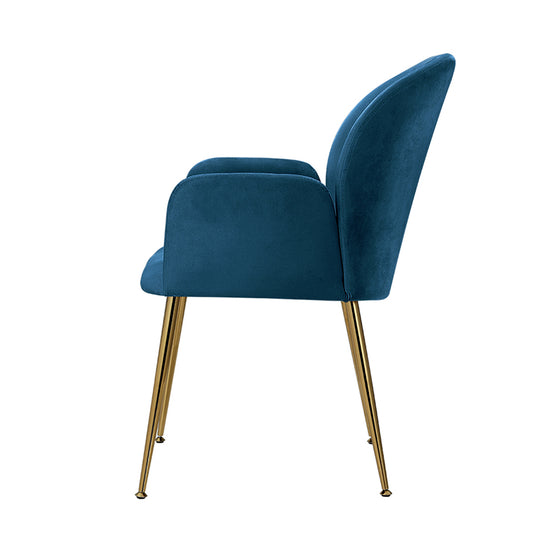 Dining Chairs Set Of 2 Velvet Armchair Blue - Kynsee Cafe Chair Upholstered