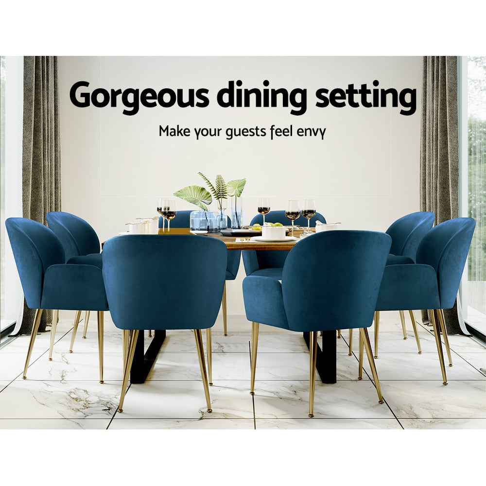 Dining Chairs Set Of 2 Velvet Armchair Blue