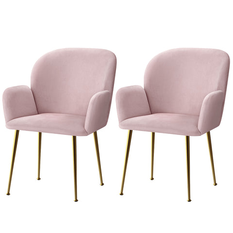 Set of 2 Kynsee Dining Chairs Armchair Cafe Chair Upholstered Velvet Pink
