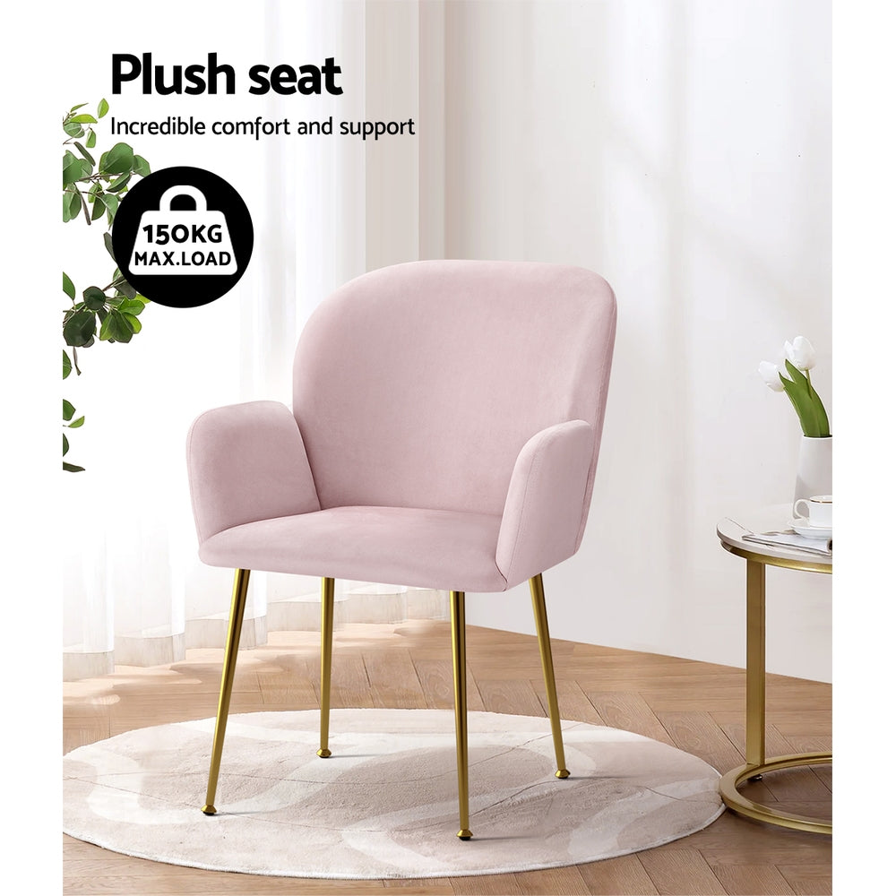 Set of 2 Kynsee Dining Chairs Armchair Cafe Chair Upholstered Velvet Pink