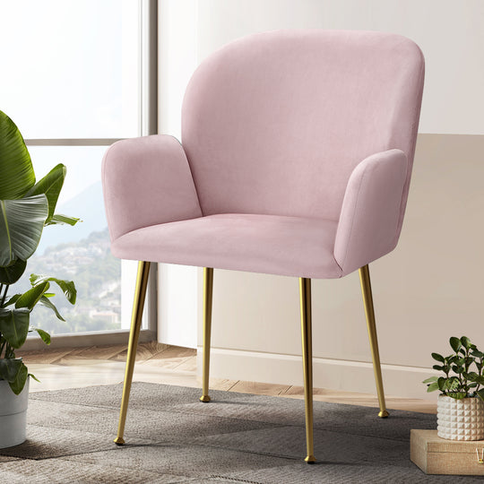 Kynsee Cafe Chair Upholstered - Dining Chairs Set Of 2 Velvet Armchair Pink