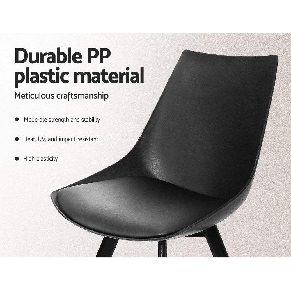Dining Chairs Set Of 2 Pu Leather Plastic Metal Black - Lylette Cafe Padded Seat