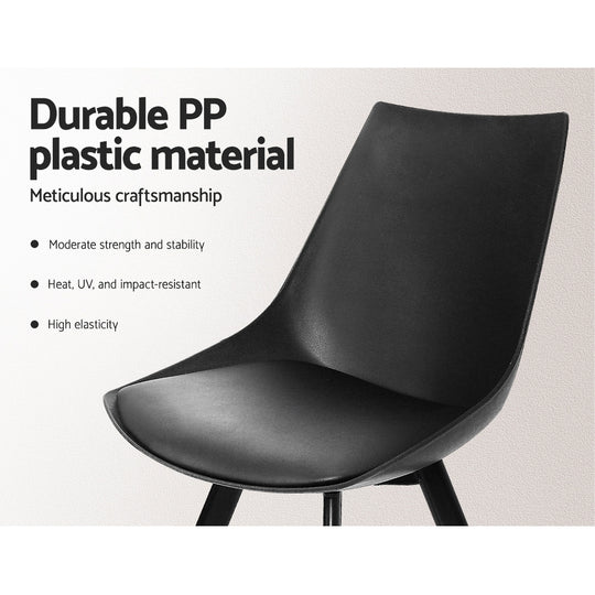 Dining Chairs Set Of 2 Pu Leather Plastic Metal Black - Lylette Cafe Padded Seat