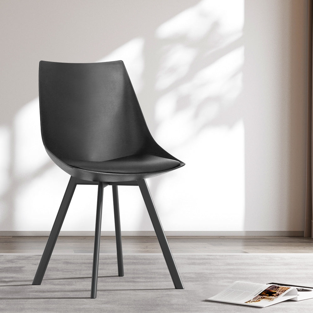 Dining Chairs Set Of 2 Pu Leather Plastic Metal Black, Leather finish