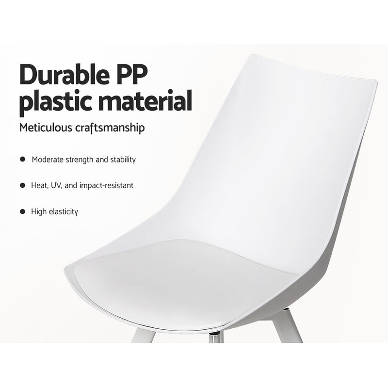 Dining Chairs Set Of 2 Pu Leather Plastic Metal White - Lylette Cafe Padded Seat
