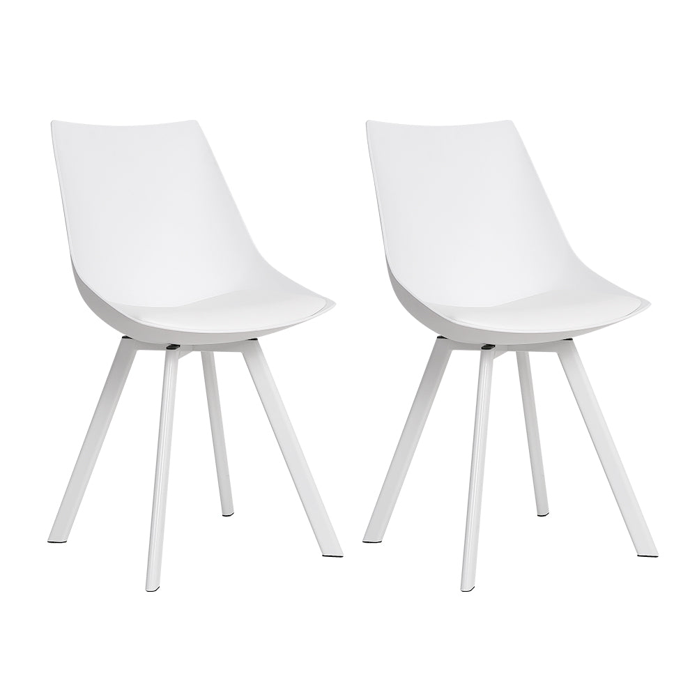 Dining Chairs Set Of 2 Pu Leather Plastic Metal White, Leather finish