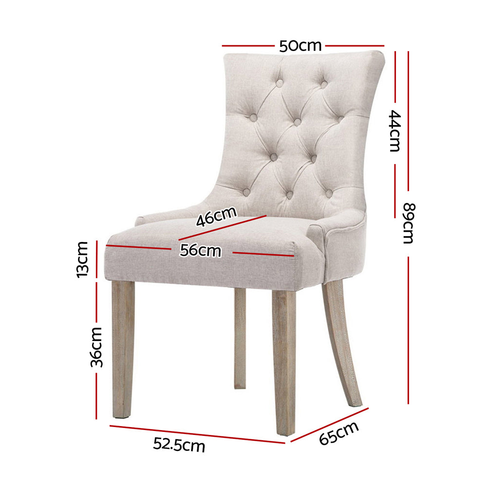 2X Dining Chair Beige French Wooden Fabric Retro Cafe